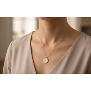 Women Necklace Macys Sparkling Round Pave CZ Pendant Necklace Gold Tone 8in Drop